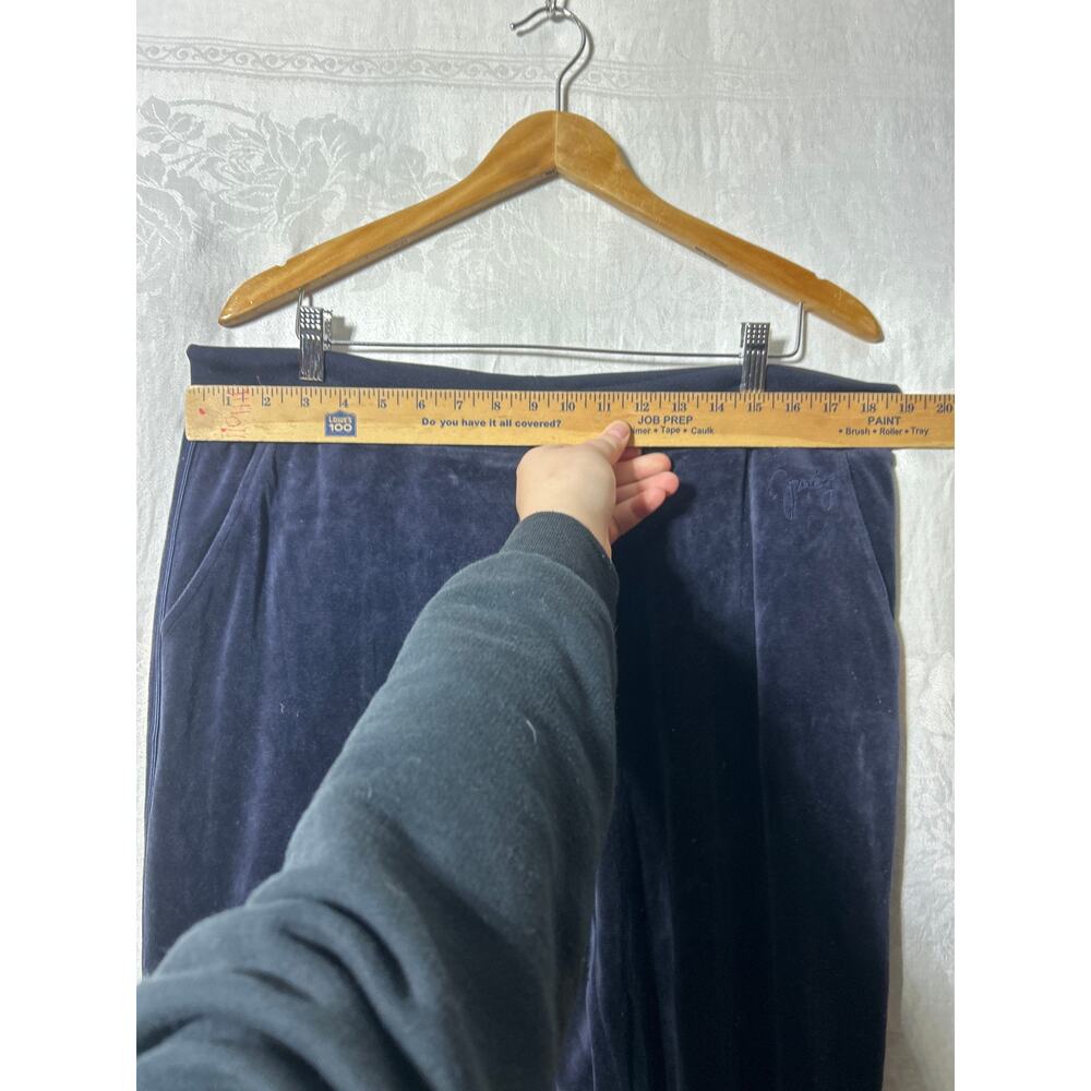 Juicy Couture Velour Pants XL Navy Blue Track Joggers Drawstring Y2K Elastic Cuf - Picture 6 of 13